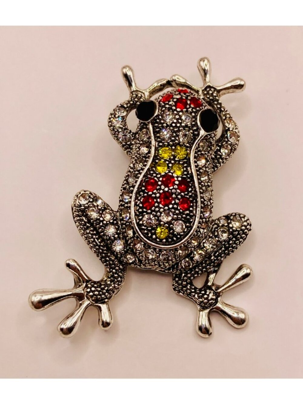 Crystal Frog Brooch Pin Red Yellow Clear Rhinestones -49B